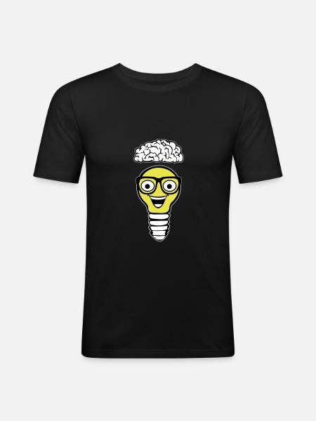 Nerd lightbulb and brain - Men's Slim Fit T-Shirt - black