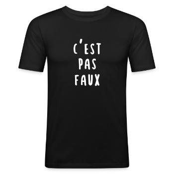 CITATION C'EST PAS FAUX BLACK - T-shirt près du corps Homme - noir - Devant - Nik (191cm)