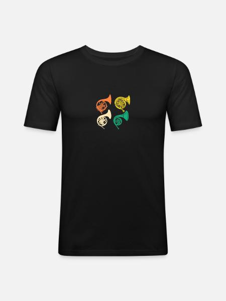 Hornist Evolution Waldhorn - Männer Slim Fit T-Shirt - Schwarz