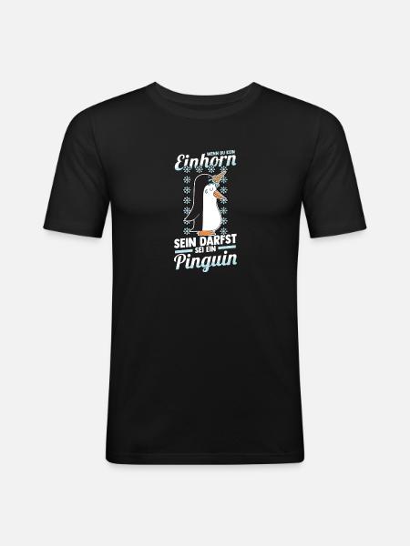 Einhorn Pinguin - Männer Slim Fit T-Shirt - Schwarz