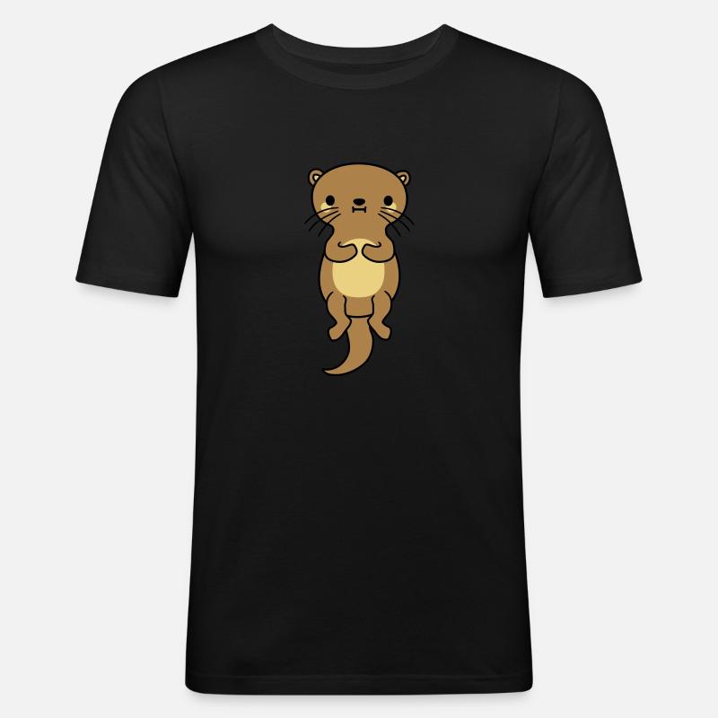 netter schwimmender otter - Männer Slim Fit T-Shirt - Schwarz