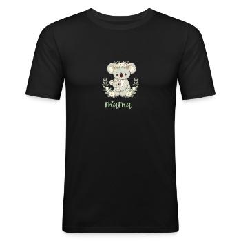 Maman Koala ours câlin I Couronne florale maman I Koala - T-shirt près du corps Homme - noir - Devant - Nik (191cm)