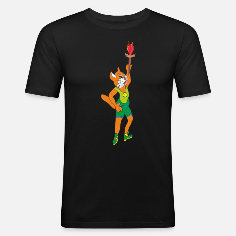 Katze mit einer Fackel - Männer Slim Fit T-Shirt - Schwarz