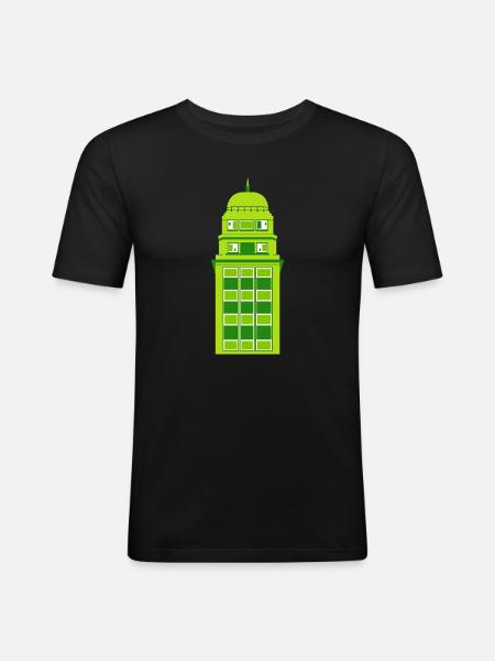 Retro Green Tower Clock - Men's Slim Fit T-Shirt - black