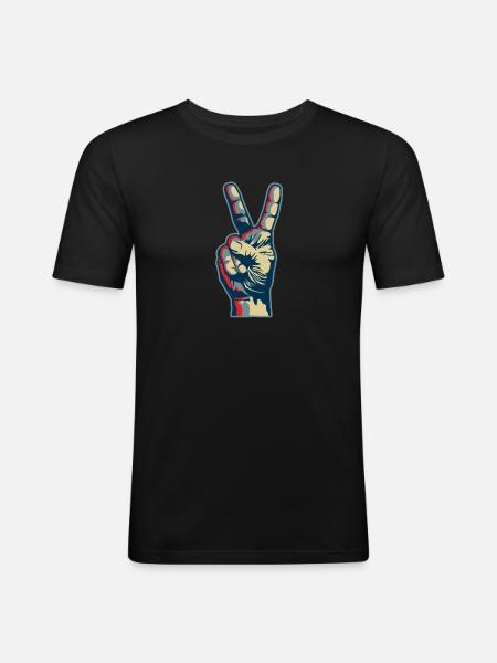 Peace hand - T-shirt près du corps Homme - noir
