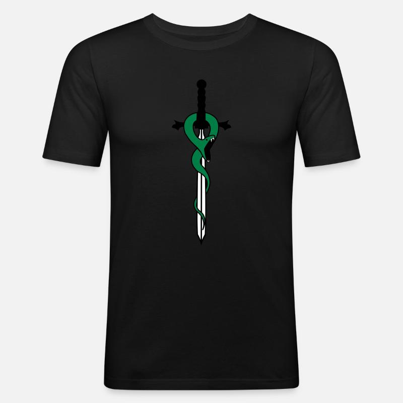 snake_with_sword - Männer Slim Fit T-Shirt - Schwarz