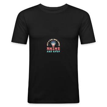 Just A Girl Who Loves Anime and K-Pop Music - Männer Slim Fit T-Shirt - Schwarz - Vorne - Nik (191cm)