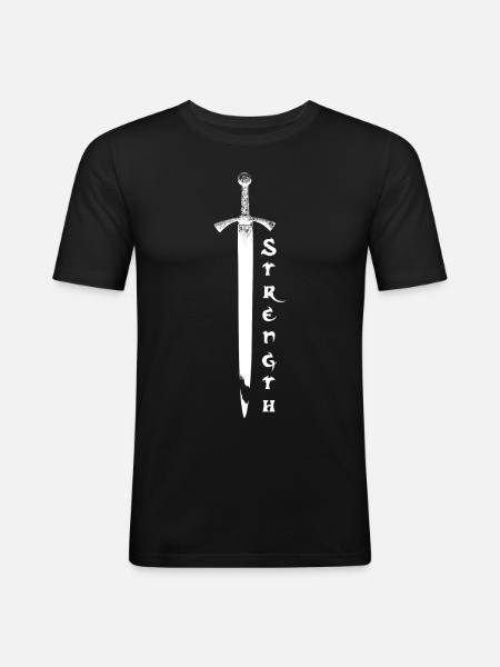 Sword strength white - Männer Slim Fit T-Shirt - Schwarz