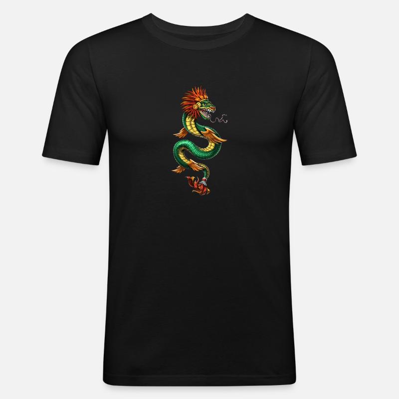 Quetzalcoatl Aztekisk befjädrad ormgud - Slim Fit T-shirt herr - svart