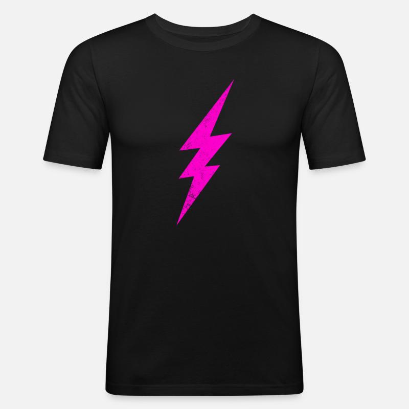 Leuchtender Pinker Blitz - Männer Slim Fit T-Shirt - Schwarz