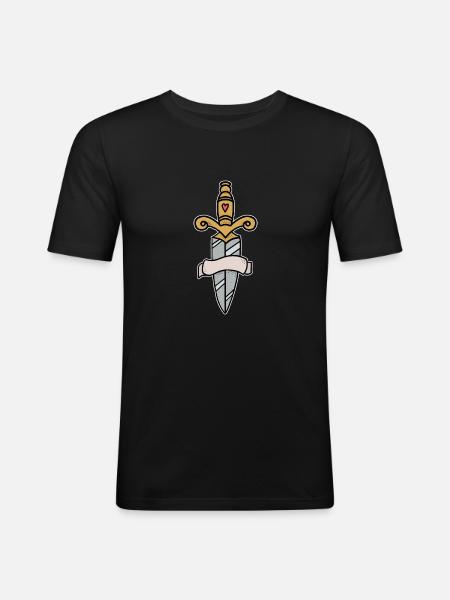 Tradisjonell tatovering sverdkniv med banner - Slim Fit T-skjorte for menn - svart