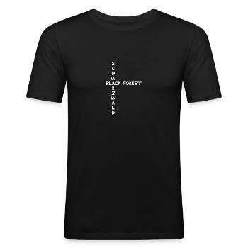 SCHWARZWALD / BLACK FOREST -Schriftzug - Männer Slim Fit T-Shirt - Schwarz - Vorne - Nik (191cm)