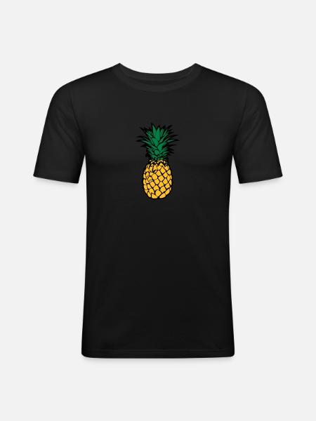 Ananas - Männer Slim Fit T-Shirt - Schwarz