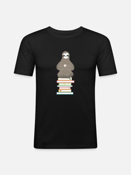Sloth Bookworm Reader Geschenkidee - Männer Slim Fit T-Shirt - Schwarz