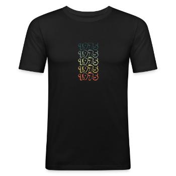 1975 - Mannen slim fit T-shirt - zwart - Voor - Nik (191cm)