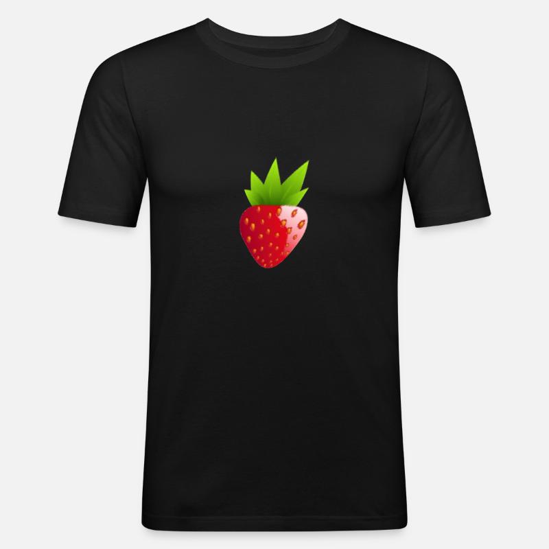 Erdbeere - Männer Slim Fit T-Shirt - Schwarz