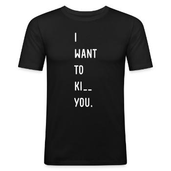 Je veux te donner un coup de pied sarcastique en disant - T-shirt près du corps Homme - noir - Devant - Nik (191cm)