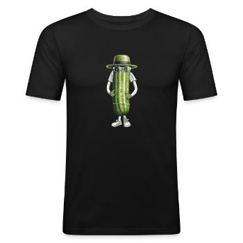 Gurke mit Sonnenbrille und Hut, Spreewald - Männer Slim Fit T-Shirt - Schwarz - Vorne - Nik (191cm)