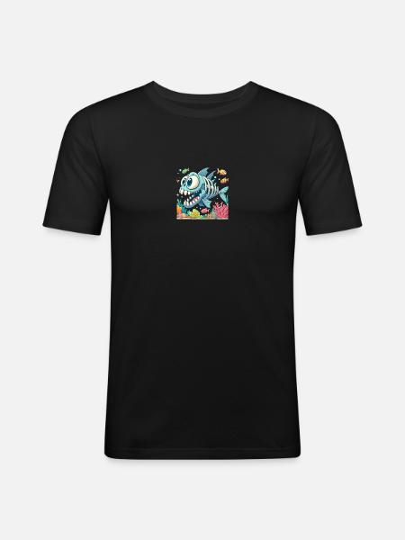 Cartoon Skeleton Fish 1 - Men's Slim Fit T-Shirt - black