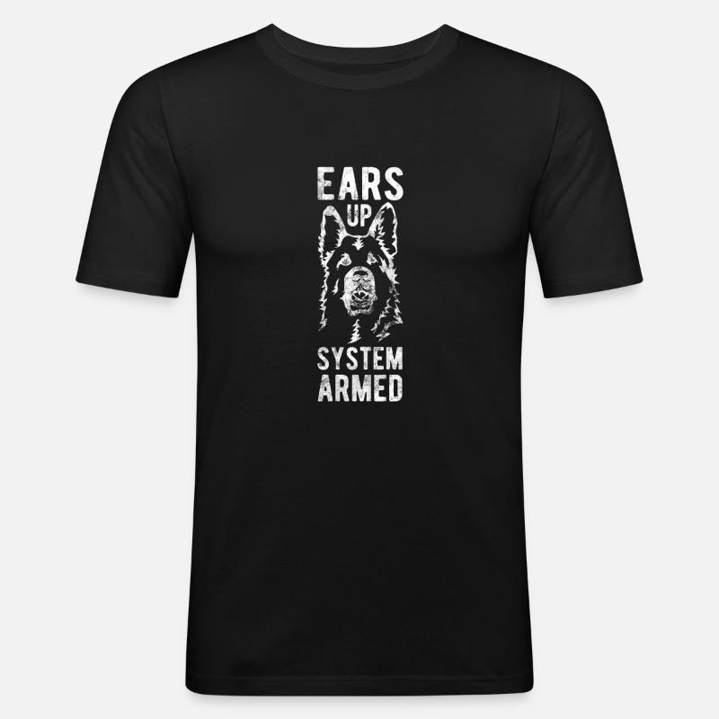 Ears up system armed - Männer Slim Fit T-Shirt - Schwarz
