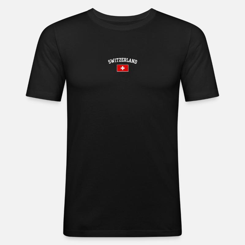 Schweizer Flaggenbogentypografie - Männer Slim Fit T-Shirt - Schwarz