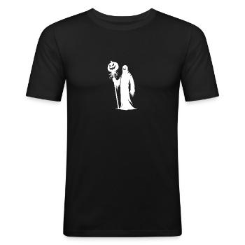 Scary Ghost Halloween Pumpkin Lantern - Men's Slim Fit T-Shirt - black - Front - Nik (191cm)