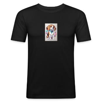 Süßes Hundebaby mit Herz Halsband - Männer Slim Fit T-Shirt - Schwarz - Vorne - Nik (191cm)