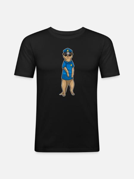 Meerkat Policeman Sunglasses Police - Men's Slim Fit T-Shirt - black