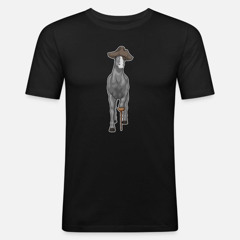 Pferd Pirat Holzbein - Männer Slim Fit T-Shirt - Schwarz