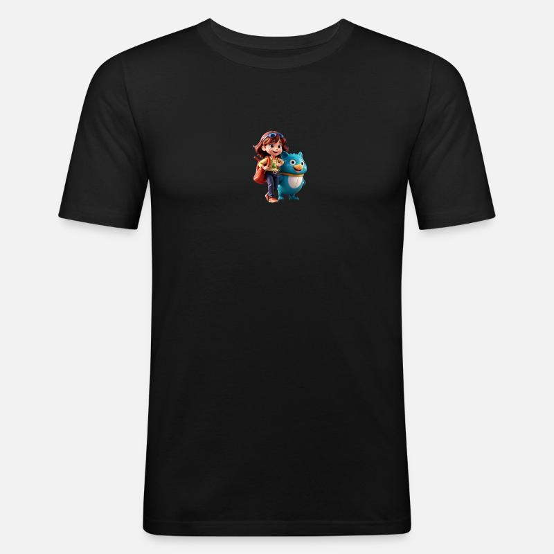 Mädchen mit freundlichem Begleiter - Männer Slim Fit T-Shirt - Schwarz