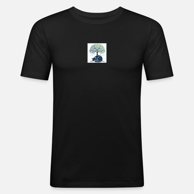 Sleeper cat under tree swirl - Men's Slim Fit T-Shirt - black