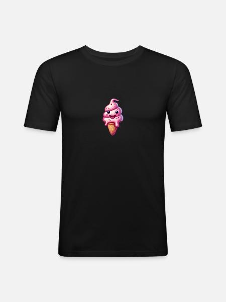 Lächelnde Eiskreation - Männer Slim Fit T-Shirt - Schwarz