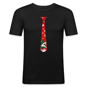 Christmas Necktie Christmas Gift Fun - Men's Slim Fit T-Shirt - black - Front - Nik (191cm)
