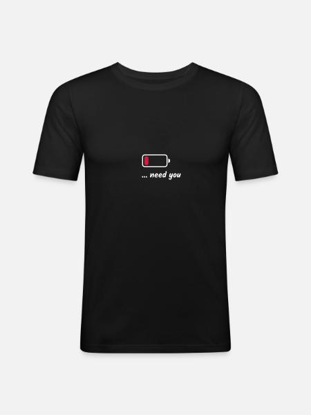 Low Battery Need You White - Men's Slim Fit T-Shirt - black