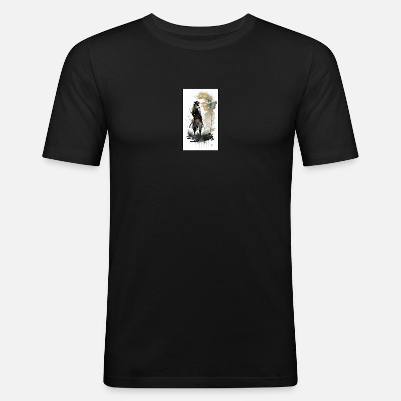 Samurai - Männer Slim Fit T-Shirt - Schwarz