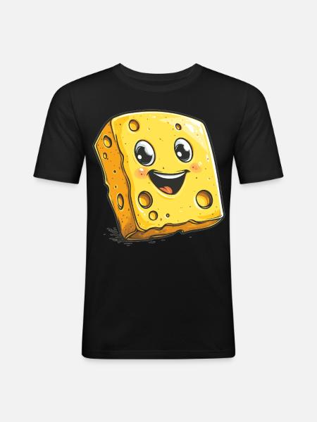 Laughing Cheese Cartoon - Men's Slim Fit T-Shirt - black