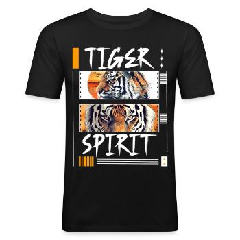 Tiger Tigerkopf Raubkatze Natur Wildnis Wild Stark - Männer Slim Fit T-Shirt - Schwarz - Vorne - Nik (191cm)