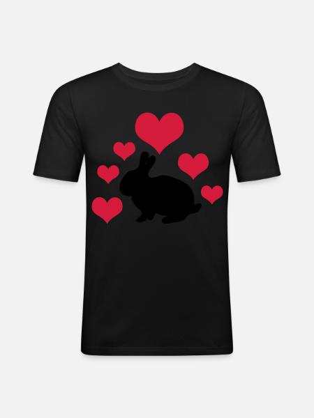 Rabbit with 6 hearts 2 - Men's Slim Fit T-Shirt - black