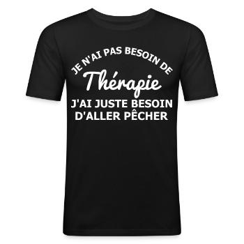Pêcher est ma thérapie - T-shirt près du corps Homme - noir - Devant - Nik (191cm)