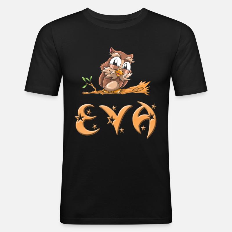 Eule Eva - Männer Slim Fit T-Shirt - Schwarz