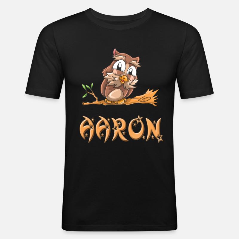 Eule Aaron - Männer Slim Fit T-Shirt - Schwarz