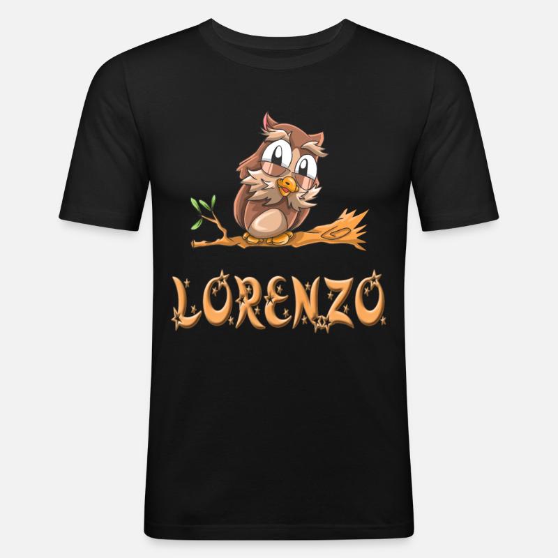 Eule Lorenzo - Männer Slim Fit T-Shirt - Schwarz