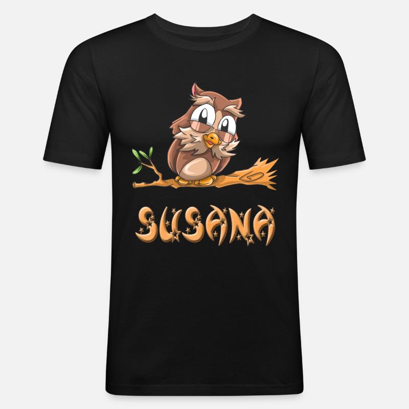 Eule Susana - Männer Slim Fit T-Shirt - Schwarz