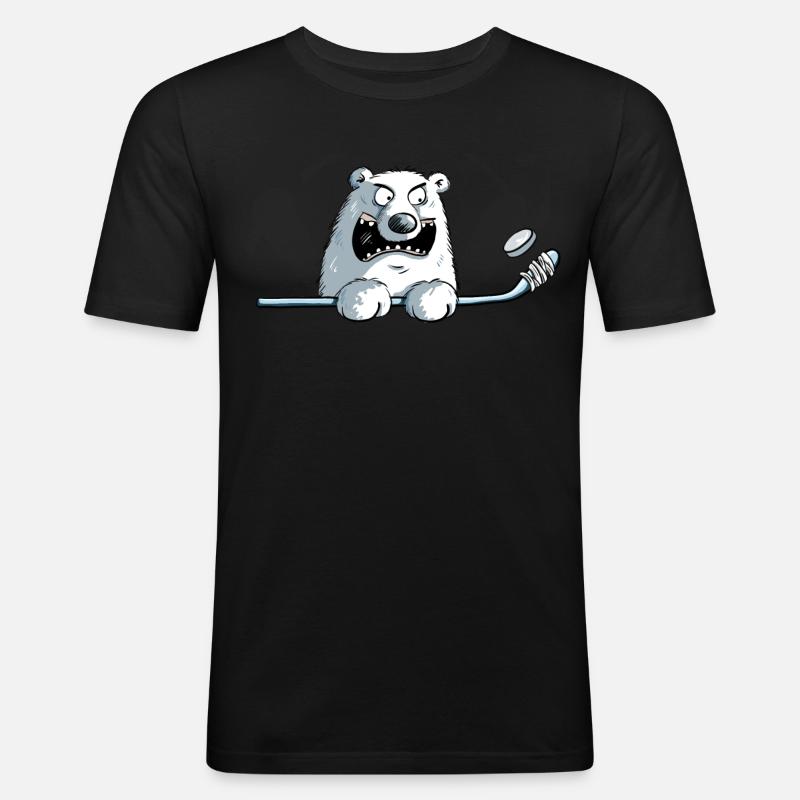 Cooler Eisbär Mit Eishockeyschläger I Eishockey - Männer Slim Fit T-Shirt - Schwarz