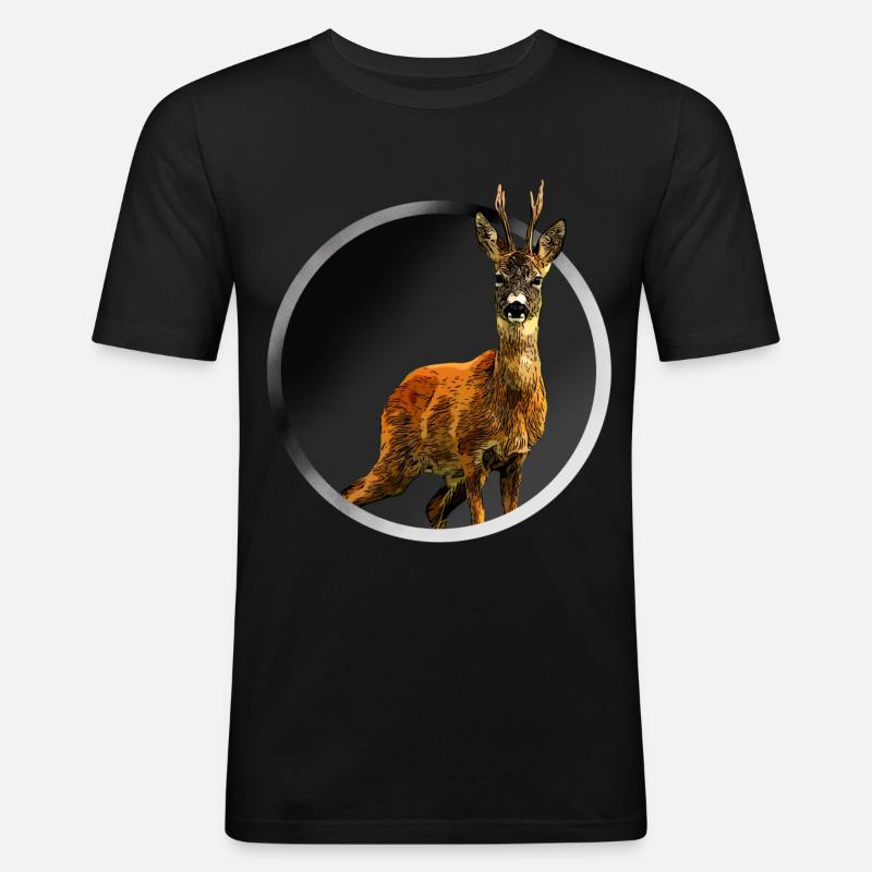Reh - Männer Slim Fit T-Shirt - Schwarz