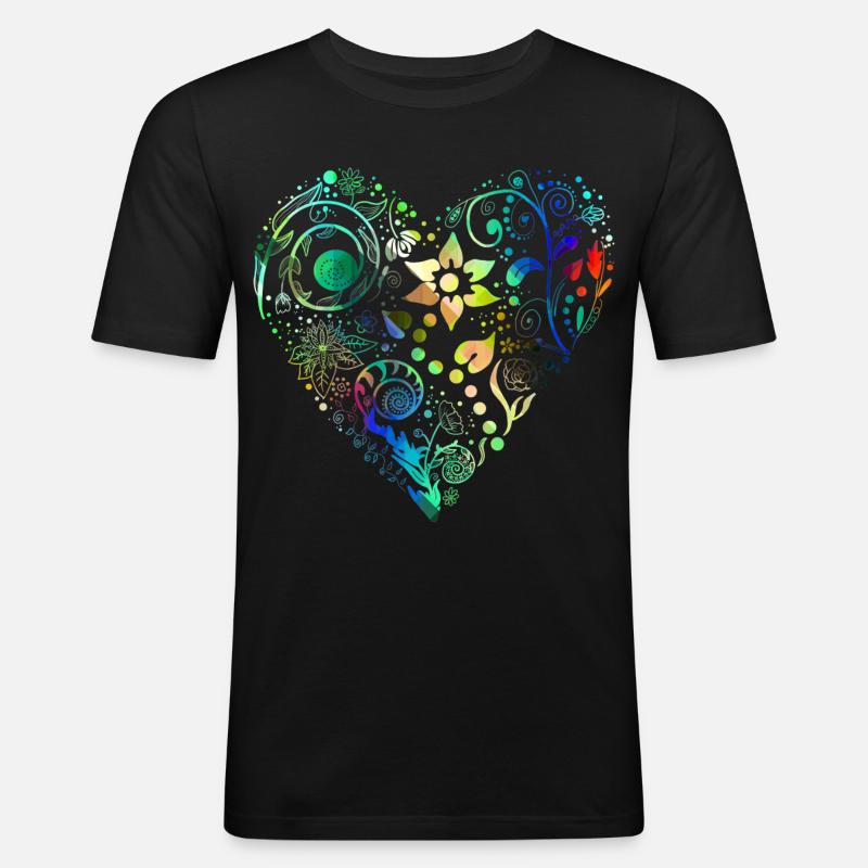 Blumenherz Regenbogen - Männer Slim Fit T-Shirt - Schwarz