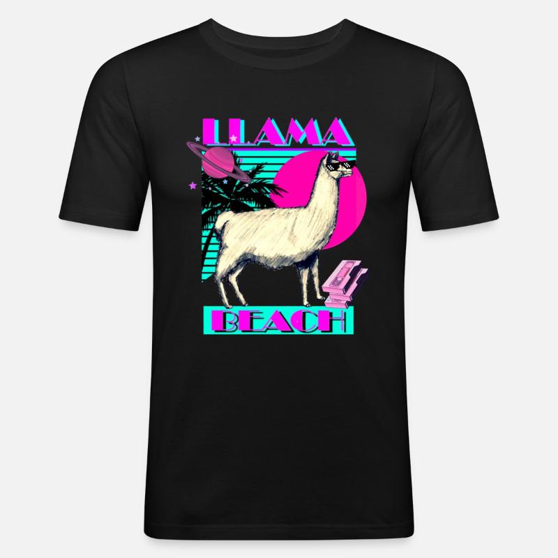Llama Beach - Männer Slim Fit T-Shirt - Schwarz