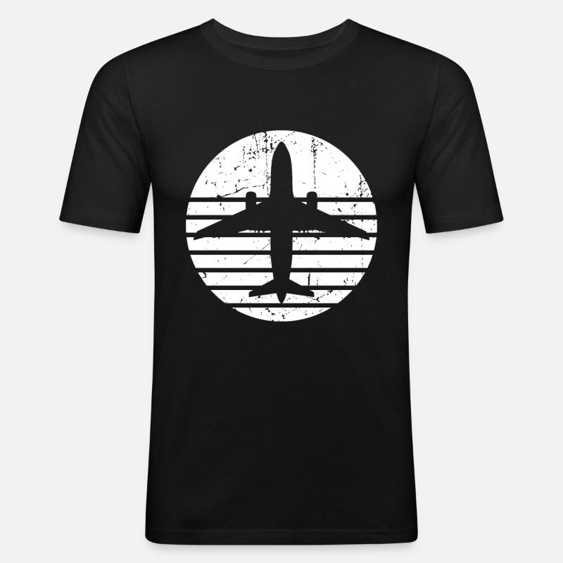 Flugzeug Silhouette mit Retro Line Design - Männer Slim Fit T-Shirt - Schwarz