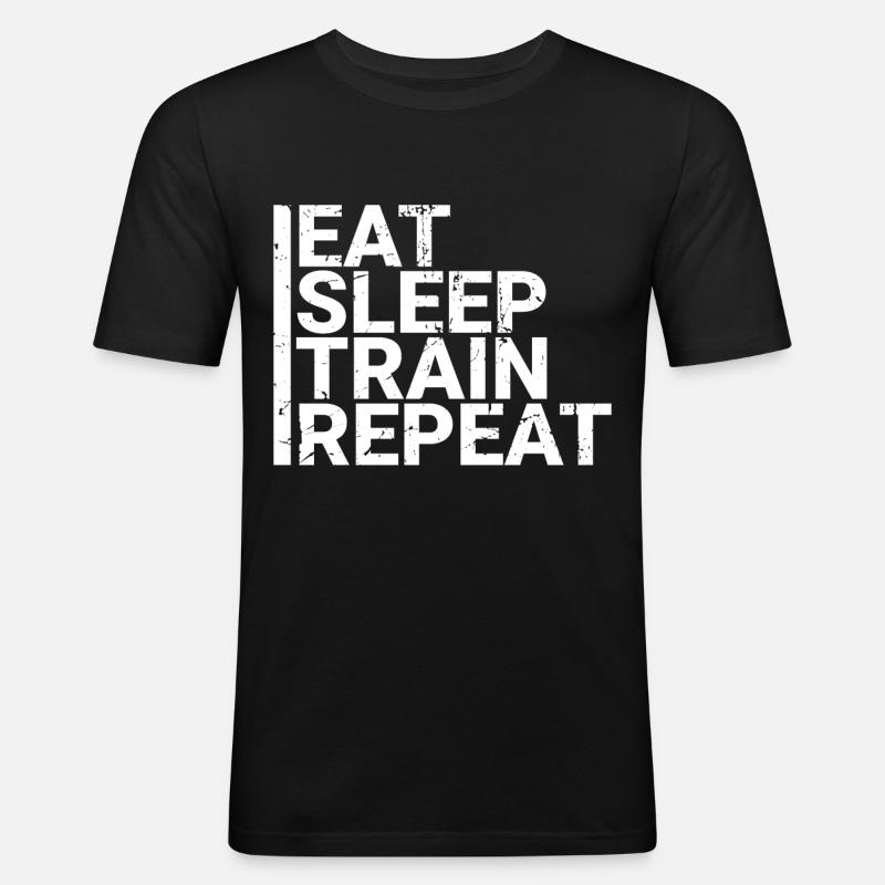 Eat Sleep Train Repeat - Männer Slim Fit T-Shirt - Schwarz
