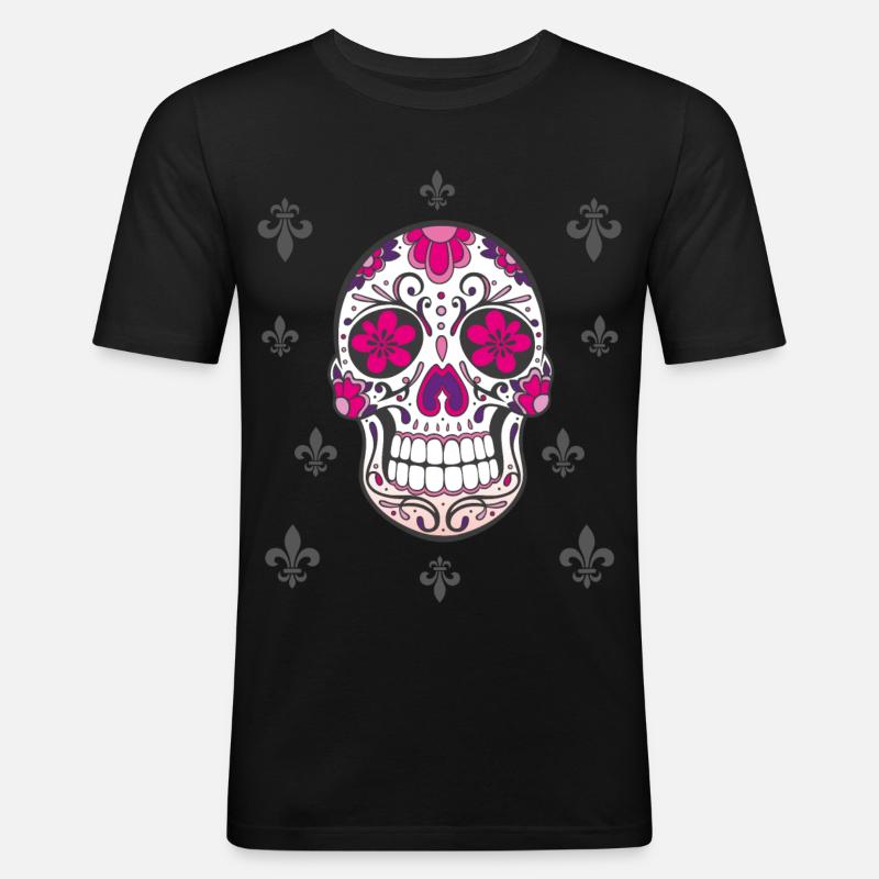 Sugar Skull Fleur De Lis - Männer Slim Fit T-Shirt - Schwarz